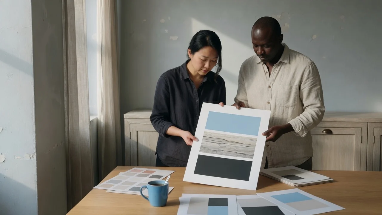 Colleagues sharing a finished printed palette
